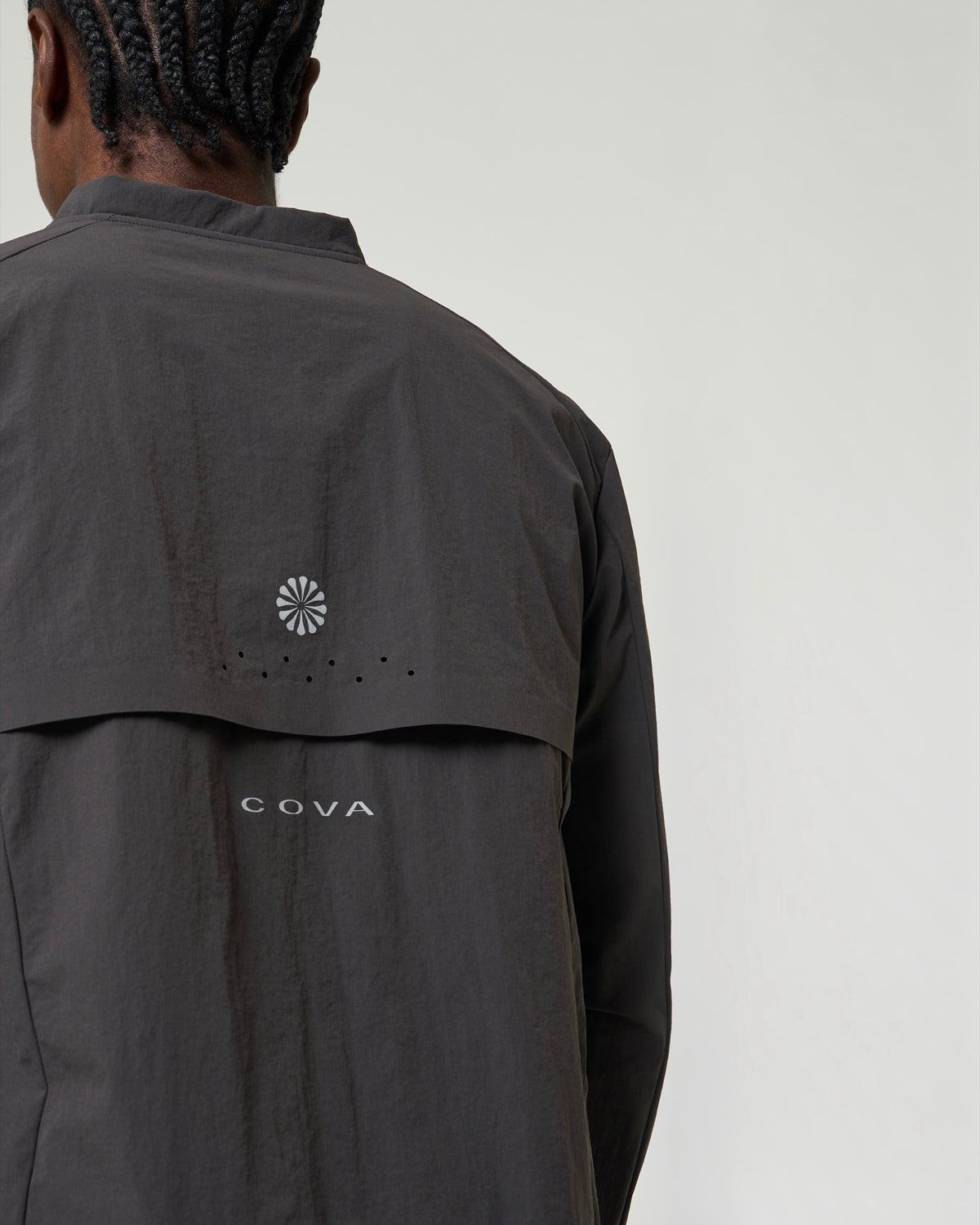 COVA DAILY track jacket in Charcoal, back detail